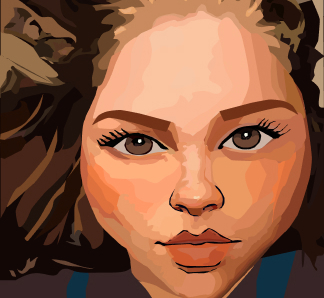 Self Portrait that I did in Adobe Illustrator by creating layers of closed paths with a fill to create my face and features.